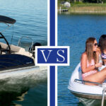 side by side view of a pontoon boat and a deck boat for comparison