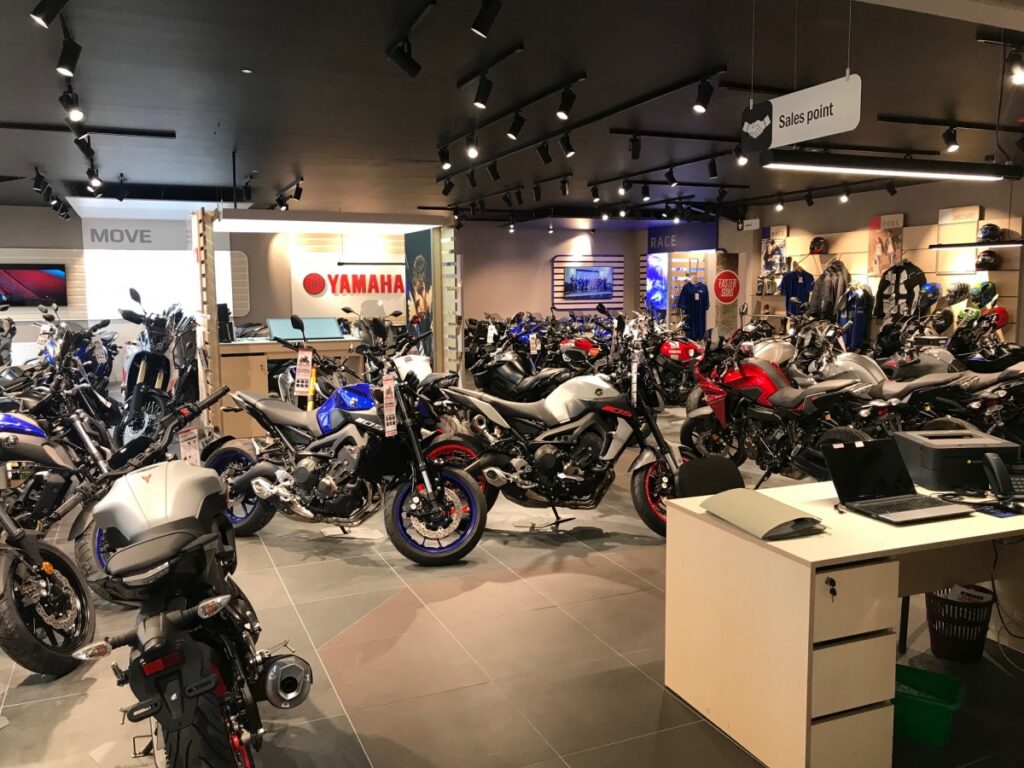 view of sales floor of a motorcycle dealership